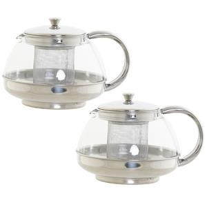 Items Set van 2x stuks theepotten van glas en RVS 1050 ml met filter/infuser en handvat