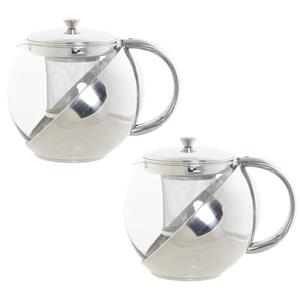 Items Set van 2x stuks theepotten van glas en RVS 1100 ml met filter/infuser en handvat