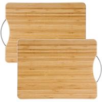 Secret de Gourmet 2x Stuks snijplank met metalen handvat 30 x 20 cm van bamboe hout -