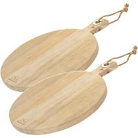 Secret de Gourmet 2x Stuks snijplank rond met handvat 36 cm van mango hout -