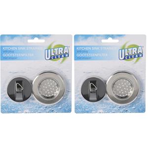 2x stuks gootsteenfilters met stoppers RVS 65 mm -