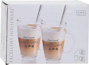 Excellent Houseware Set van 2x latte Macchiato glazen inclusief lepels 300 ml - Koffie- en theeglazen