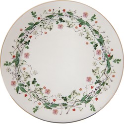 Clayre & Eef Servies Ontbijtbord Ø 21*2 Cm Groen Porselein Bloemen Eetbord Gebaksbordje Groen Eetbord Gebaksbordje