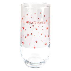 Clayre & Eef Waterglas Ø 6*14 Cm / 280 Ml Transparant Rood Glas Hartjes A Lovely Drink Longdrinkglas Drinkglas