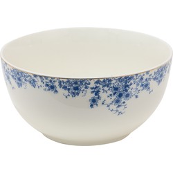 Clayre & Eef Soepkom Ø 14*7 Cm / 500 Ml Blauw Porselein Rond Bloemetjes Serveerkom Kommen Rijstkom Wit Serveerkom