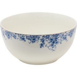 Clayre & Eef Soepkom Ø 14*7 Cm / 500 Ml Blauw Porselein Rond Bloemetjes Serveerkom Kommen Rijstkom Wit Serveerkom