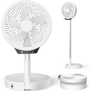 BES LED Ventilator Draadloos - Aigi Malina - Statiefventilator - Tafelventilator - USB Oplaadbaar - Inklapbaar - Hoogte Verstelbaar - Wit
