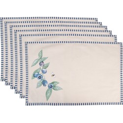 Clayre & Eef PlacematsSet van 6 48*33 cm Beige Blauw 100% Katoen Rechthoek Bosbessen Tafelmat