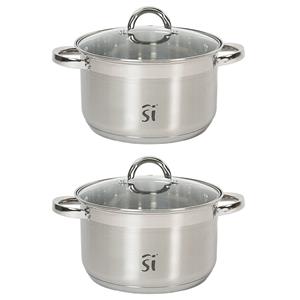Set van 2x stuks luxe Rvs kookpannen/pannen Loa met glazen deksel 22 cm 9 liter - Kookpannen/aardappelpannen - Koken - Keukengerei