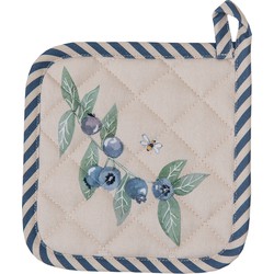 Clayre & Eef Kind Pannenlap 16*16 Cm Beige Blauw Katoen Bosbessen Afgiet Pannenlap Keukentextiel Kinder Keuken Beige