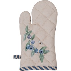 Clayre & Eef Kind Ovenwant 12*21 Cm Beige Blauw Katoen Bosbessen Ovenhandschoen Moeder Dochter Keukentextiel Beige