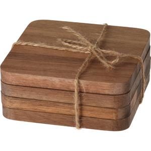 ℃Excellent houseware 4x Vierkante Acacia Houten Glazen Onderzetters 10 Cm - Glazenonderzetters