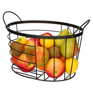 Trendoz Fruitschaal/fruitmand ovaal zwart metaal 35 x 23,5 x 23 cm -