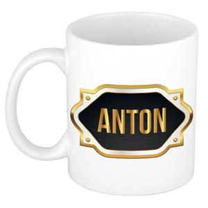 Bellatio Anton naam cadeau mok / beker met gouden embleem - kado verjaardag/ vaderdag/ pensioen/ geslaagd/ bedankt