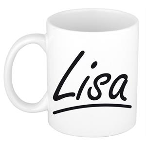 Bellatio Lisa naam cadeau mok / beker sierlijke letters - Cadeau collega/ moederdag/ verjaardag of persoonlijke voornaam mok werknemers