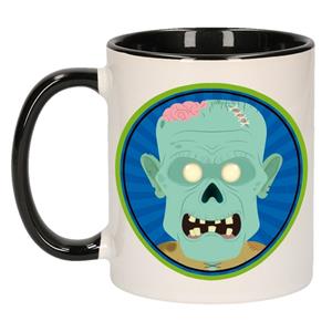 Bellatio Halloween - Enge zombie beker / mok - zwart / wit - 300 ml - Halloween