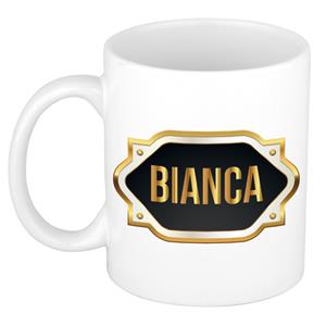 Bellatio Bianca naam cadeau mok / beker met gouden embleem - kado verjaardag/ moeder/ pensioen/ geslaagd/ bedankt