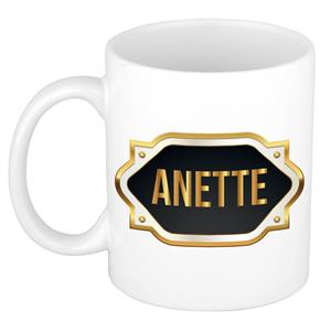 Bellatio Anette naam cadeau mok / beker met gouden embleem - kado verjaardag/ moeder/ pensioen/ geslaagd/ bedankt