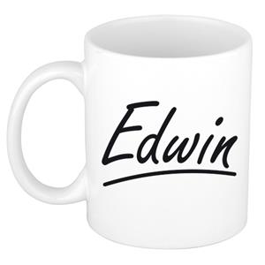Bellatio Edwin naam cadeau mok / beker met sierlijke letters - Cadeau collega/ vaderdag/ verjaardag of persoonlijke voornaam mok werknemers