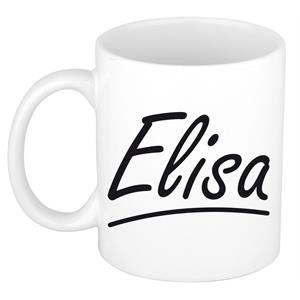 Bellatio Elisa naam cadeau mok / beker sierlijke letters - Cadeau collega/ moederdag/ verjaardag of persoonlijke voornaam mok werknemers