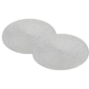 Cepewa 6x Lichtgrijze ronde placemats/onderleggers met glitter 38 cm - Tafeldecoratie onderlegger rond