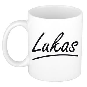 Bellatio Lukas naam cadeau mok / beker met sierlijke letters - Cadeau collega/ vaderdag/ verjaardag of persoonlijke voornaam mok werknemers