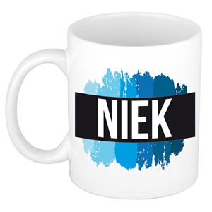 Bellatio Niek naam cadeau mok / beker met verfstrepen - Cadeau collega/ vaderdag/ verjaardag of als persoonlijke mok werknemers