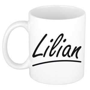 Bellatio Lilian naam cadeau mok / beker sierlijke letters - Cadeau collega/ moederdag/ verjaardag of persoonlijke voornaam mok werknemers