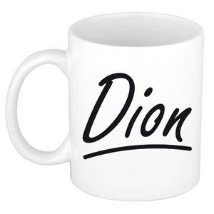 Bellatio Dion naam cadeau mok / beker met sierlijke letters - Cadeau collega/ vaderdag/ verjaardag of persoonlijke voornaam mok werknemers