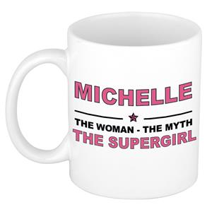 Bellatio Naam cadeau Michelle - The woman, The myth the supergirl koffie mok / beker 300 ml - naam/namen mokken - Cadeau voor o.a verjaardag/ moederdag/ pensioen/ geslaagd/ bedankt
