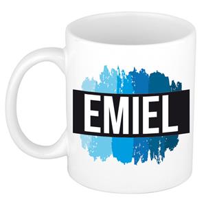 Bellatio Emiel naam cadeau mok / beker met verfstrepen - Cadeau collega/ vaderdag/ verjaardag of als persoonlijke mok werknemers