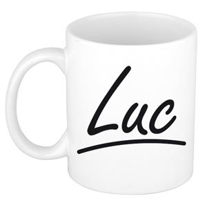 Bellatio Luc naam cadeau mok / beker met sierlijke letters - Cadeau collega/ vaderdag/ verjaardag of persoonlijke voornaam mok werknemers