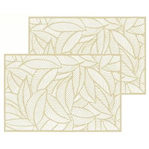 Secret De Gourmet Set van 4x stuks placemats Jungle goud - PVC - 45 x 30 cm - Opengewerkt bladeren motief