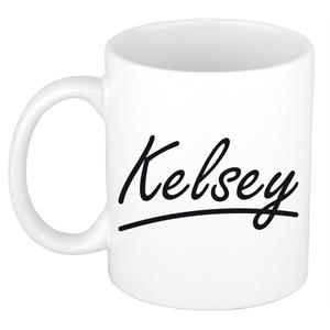 Bellatio Kelsey naam cadeau mok / beker sierlijke letters - Cadeau collega/ moederdag/ verjaardag of persoonlijke voornaam mok werknemers