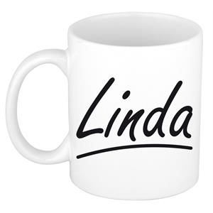 Bellatio Linda naam cadeau mok / beker sierlijke letters - Cadeau collega/ moederdag/ verjaardag of persoonlijke voornaam mok werknemers