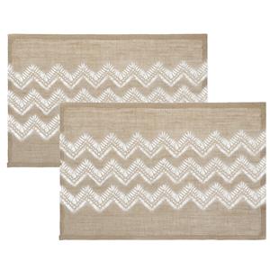 Secret De Gourmet Set van 4x stuks placemats zigzag lijnen wit jute 45 x 30 cm - Tafel onderleggers