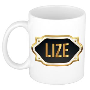 Bellatio Lize naam cadeau mok / beker met gouden embleem - kado verjaardag/ moeder/ pensioen/ geslaagd/ bedankt