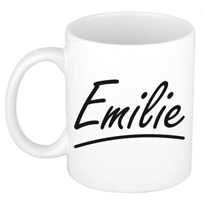 Bellatio Emilie naam cadeau mok / beker sierlijke letters - Cadeau collega/ moederdag/ verjaardag of persoonlijke voornaam mok werknemers