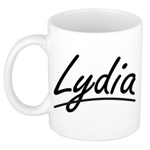Bellatio Lydia naam cadeau mok / beker sierlijke letters - Cadeau collega/ moederdag/ verjaardag of persoonlijke voornaam mok werknemers