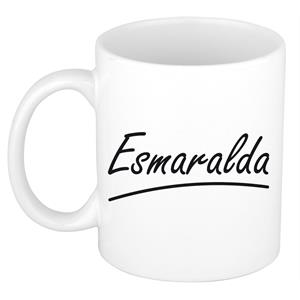 Bellatio Esmaralda naam cadeau mok / beker sierlijke letters - Cadeau collega/ moederdag/ verjaardag of persoonlijke voornaam mok werknemers