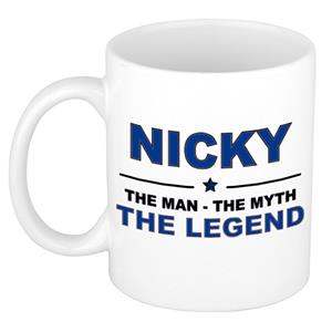 Bellatio Naam cadeau Nicky - The man, The myth the legend koffie mok / beker 300 ml - naam/namen mokken - Cadeau voor o.a verjaardag/ vaderdag/ pensioen/ geslaagd/ bedankt
