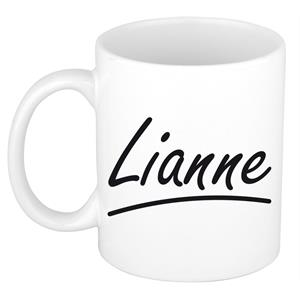 Bellatio Lianne naam cadeau mok / beker sierlijke letters - Cadeau collega/ moederdag/ verjaardag of persoonlijke voornaam mok werknemers