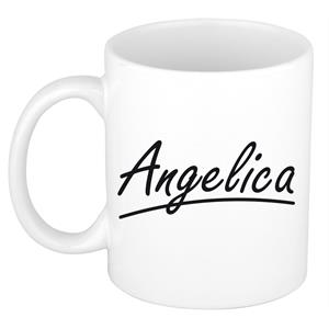 Bellatio Angelica naam cadeau mok / beker sierlijke letters - Cadeau collega/ moederdag/ verjaardag of persoonlijke voornaam mok werknemers