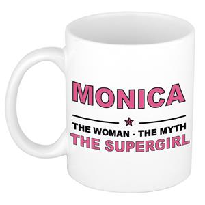Bellatio Naam cadeau Monica - The woman, The myth the supergirl koffie mok / beker 300 ml - naam/namen mokken - Cadeau voor o.a verjaardag/ moederdag/ pensioen/ geslaagd/ bedankt