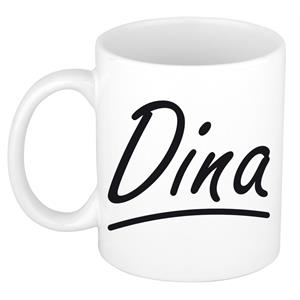 Bellatio Dina naam cadeau mok / beker sierlijke letters - Cadeau collega/ moederdag/ verjaardag of persoonlijke voornaam mok werknemers