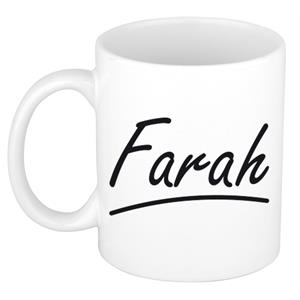 Bellatio Farah naam cadeau mok / beker sierlijke letters - Cadeau collega/ moederdag/ verjaardag of persoonlijke voornaam mok werknemers