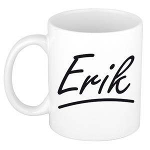 Bellatio Erik naam cadeau mok / beker met sierlijke letters - Cadeau collega/ vaderdag/ verjaardag of persoonlijke voornaam mok werknemers