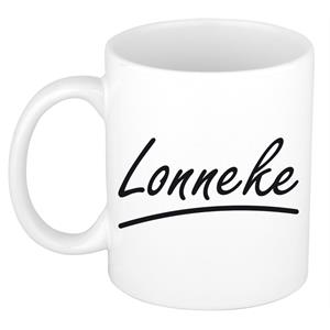 Bellatio Lonneke naam cadeau mok / beker sierlijke letters - Cadeau collega/ moederdag/ verjaardag of persoonlijke voornaam mok werknemers