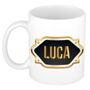 Bellatio Luca naam cadeau mok / beker met gouden embleem - kado verjaardag/ vaderdag/ pensioen/ geslaagd/ bedankt