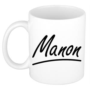 Bellatio Manon naam cadeau mok / beker sierlijke letters - Cadeau collega/ moederdag/ verjaardag of persoonlijke voornaam mok werknemers
